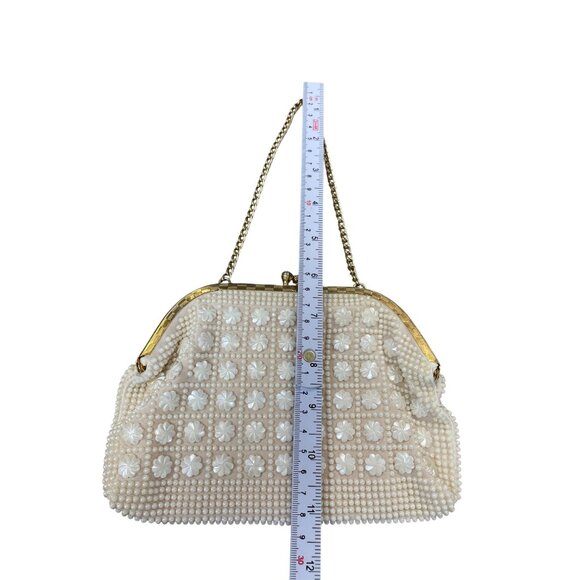 Vintage Honk Kong Pearl Flower Beaded Evening Clutch Purse SKU 9477 - Picture 5 of 15